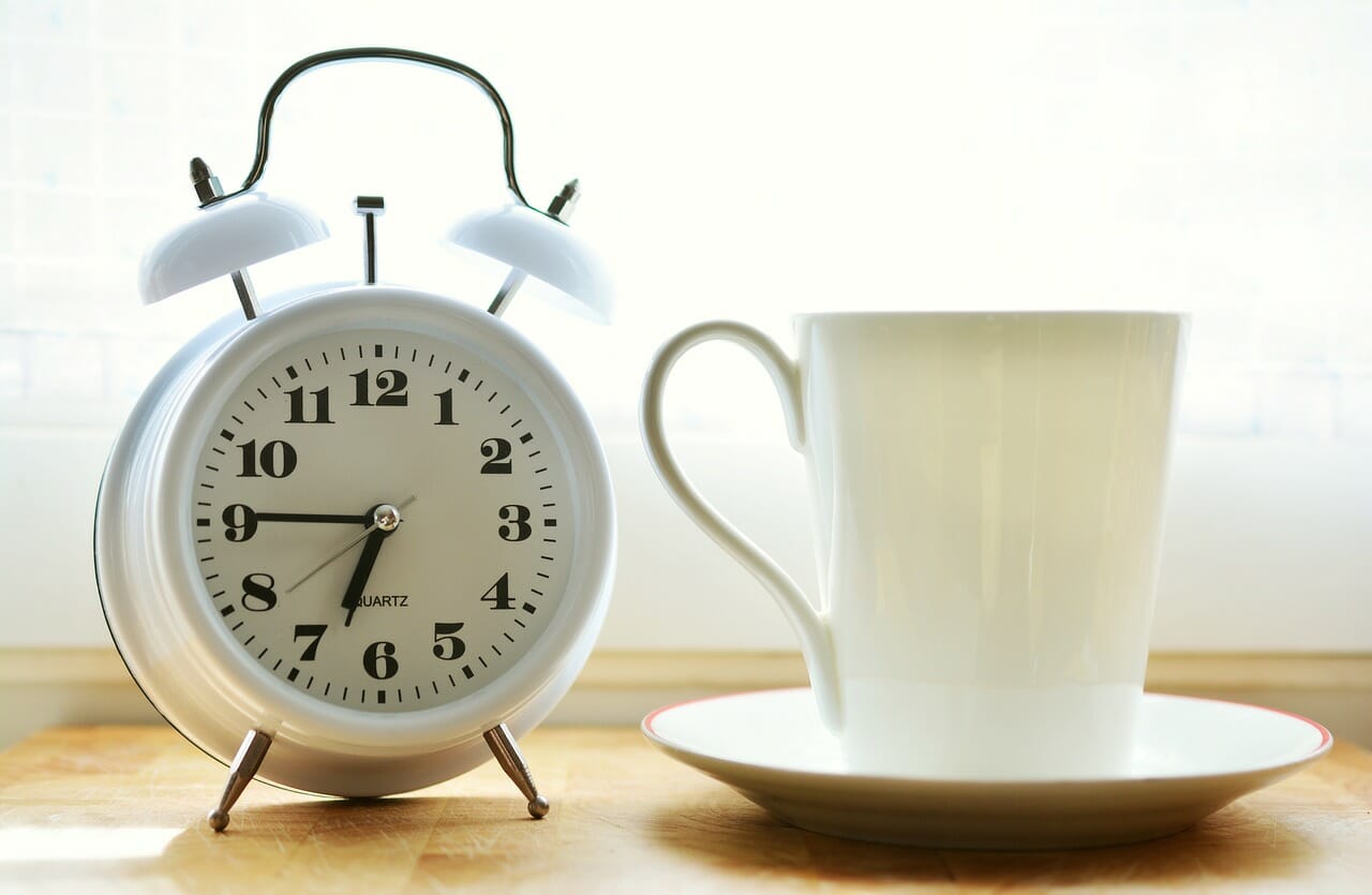 alarm clock, cup, morning